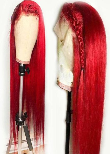 Peruca vermelha brilhante frente do laço perucas de cabelo humano para as mulheres peruano em linha reta peruca dianteira do laço remy cabelo pré arrancado baby1820258
