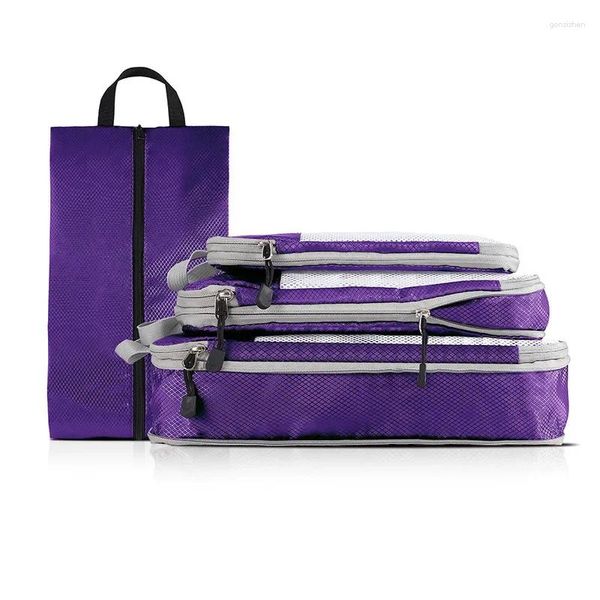 Borse portaoggetti 4 pezzi di cubi da imballaggio comprimibili Borsa da viaggio impermeabile pieghevole Valigia in nylon portatile con organizzatore per bagagli a mano