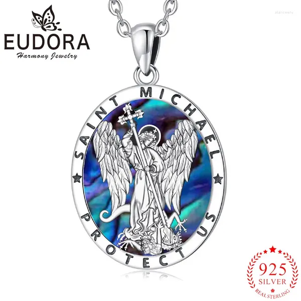 Pingentes eudora 925 prata esterlina st. michael arcanjo colar fino abalone concha patrono pingente jóias religiosas para homens mulheres