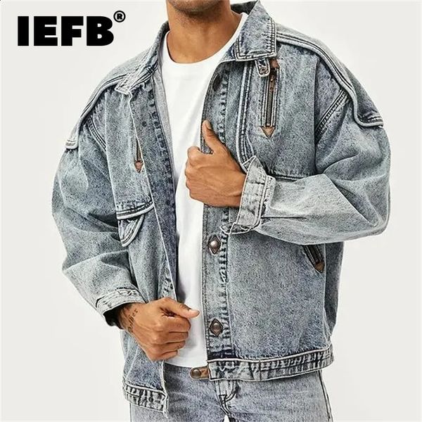 IEFB Jacken Männer Slim Solid Casual Jean Mantel Mode Stehkragen Vintage High Street Outwears 12A5983 240124