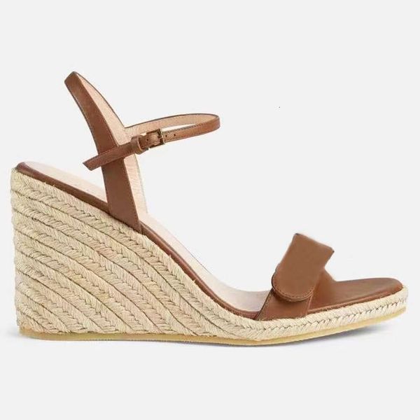 Luxus-Plattform-Sandalen Damen Leder Espadrille Wedge High Heels Schwarz Weiß Verstellbare Knöchelriemen Sandale Sommer Party Hochzeitsschuhe mit Box 291