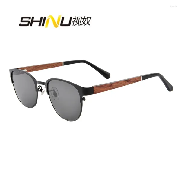 Óculos de sol shinu homens de madeira polarizados óculos de sol miopia retro metal óculos prescrição masculino óculos de pesca madeira