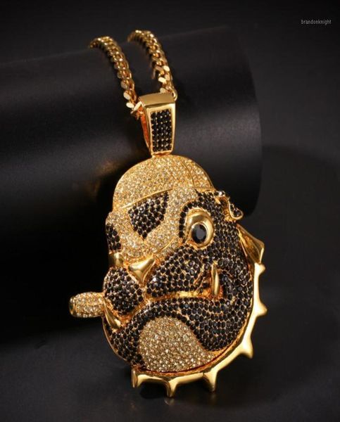 Hip hop cz pedra pavimentada bling gelado para fora legal ppupy pug cão pingentes colar para homens rapper jóias cor de ouro 17693905