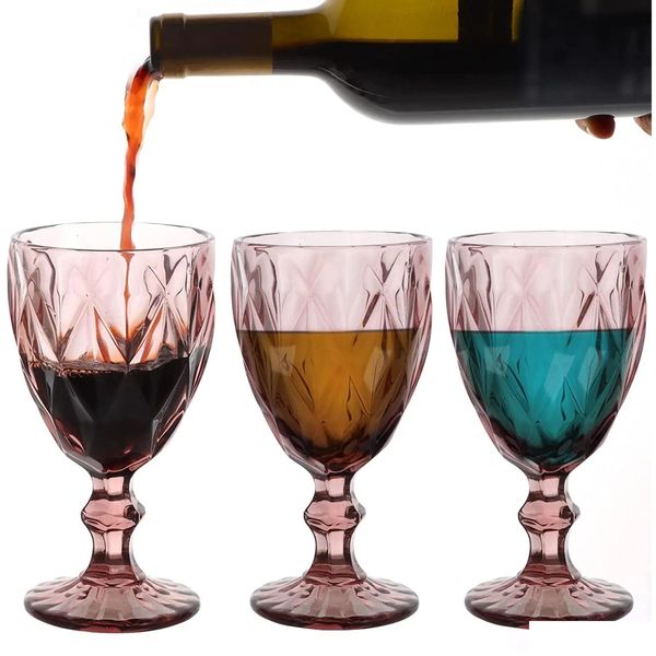 Weingläser Farbiger Becher Glas Roter Bierbecher Europäischer Stil Becher Diamantgeprägtes Design Cocktail-Champagner-Becher für Bar Nachtclub DHS5N