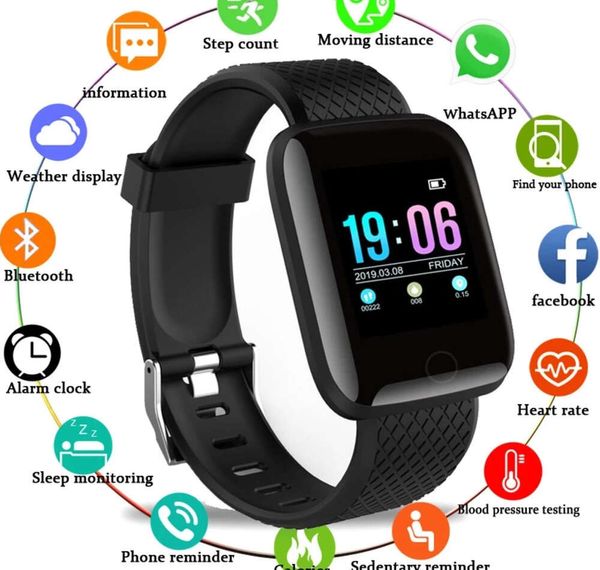 116plus relógio inteligente masculino pressão arterial à prova dwaterproof água smartwatch feminino monitor de freqüência cardíaca fitness rastreador relógio esporte para android ios 2024 novo