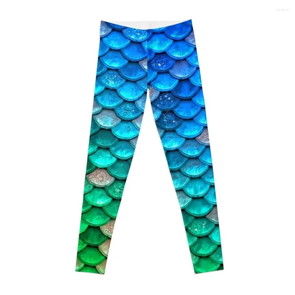 Aktif pantolon yeşil ve mavi ışıltı sahte parıltılı denizkızı ölçekleri Taytlar Kadın Spor giysileri pantolonlar için tayt push tayt