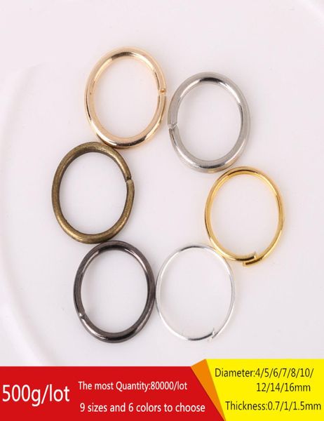 Ganze 500 g, die meisten ca. 80.000 Stück, Los 4 mm, 5 mm, 6 mm, 7 mm, 8 mm, 10 mm, 12 mm, 14 mm, 16 mm, offener Biegering, geteilter Ring-Verbinder, DIY-Schmuck a4750000