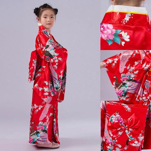 Etnik Giyim Çocuk Kızlar Japon Geleneksel Kostümler Kimono Elbise Obi Banyo Boyası Yukata Çocuklar İçin Dans Giyim Vestidos