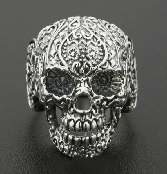 Totenkopf-Ring aus massivem 925er-Sterlingsilber, Herren-Biker-Rock-Punk-Stil, US-Größe 8 bis 121479957