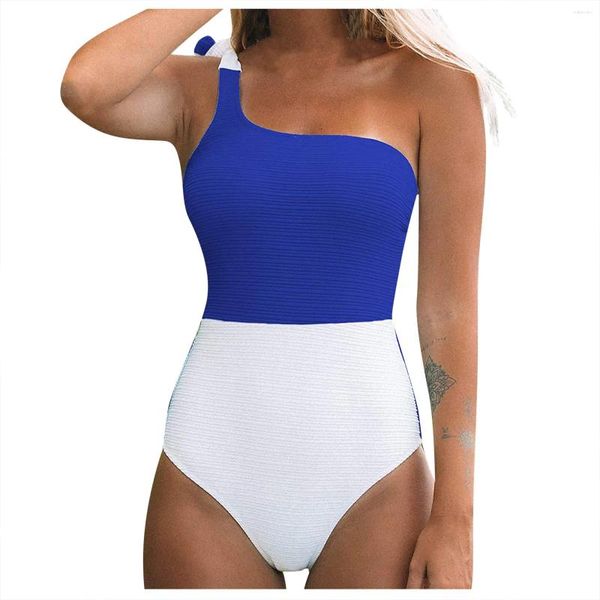 Costumi da bagno da donna Costumi da bagno colorati Costume intero a blocchi Costume da bagno Spalla Donna Costumi da bagno Bowknot Tankini Set Bikini all'uncinetto