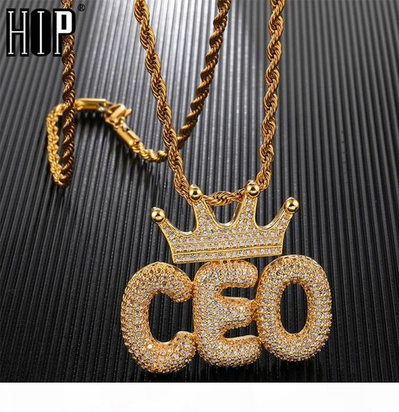 Hip Hop Iced Out Crown Bubble Letters Nome personalizzato Ciondoli a catena con zirconi cubici Collane per gioielli da uomo3330921