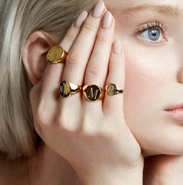 Modyle anel de sinete de 14mm para mulheres, aço inoxidável brilhante, redondo, faixa de carimbo, minimalista, legal, personalizado, joia 5390127