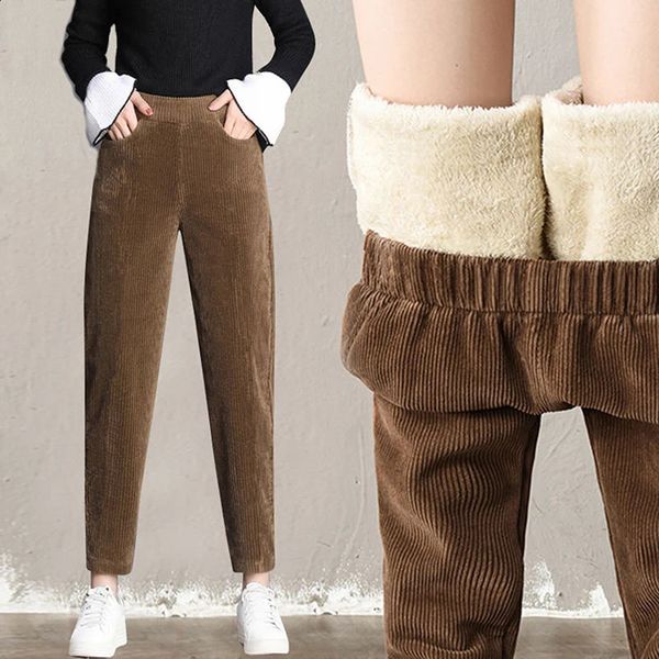 Calças casuais grossas de pelúcia veludo quente outono inverno leggings cintura alta harem calças 240201