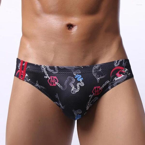 Cuecas homens impressão peni grande bolsa calcinha respirável malha tangas gay roupa interior bulge g-string elástico breve