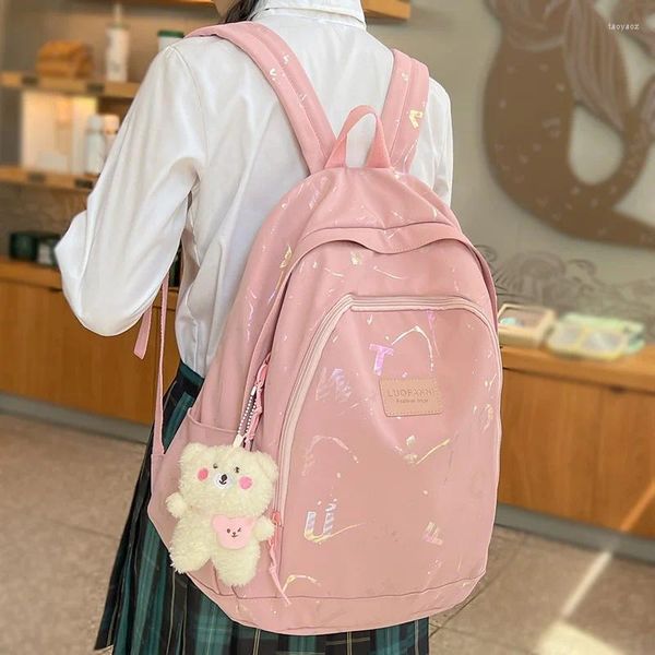 Sacos escolares moda feminina rosa de alta capacidade portátil lazer faculdade mochila senhoras estudante saco menina viagem livro feminino