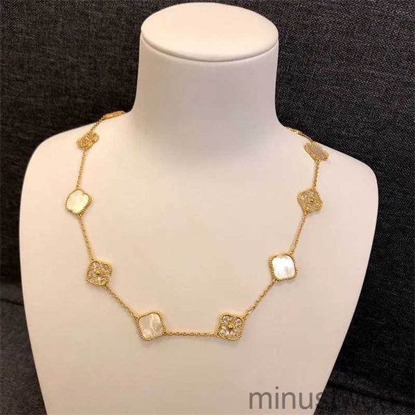 Collana con 10 diamanti Collana classica con trifoglio alla moda Ciondolo in agata placcata in oro rosa 18 carati per donna Ragazza Gioiello di fidanzamento di San Valentino GGXQ