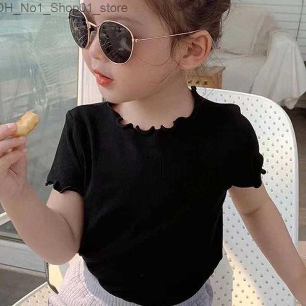 T-Shirts Mädchen T-Shirt Kurzarm Sommer Kinder Top T-Shirts Eisseidenstoff Baby Einfarbige Hemden 1 bis 8 Jahre Kinderkleidung Q240218