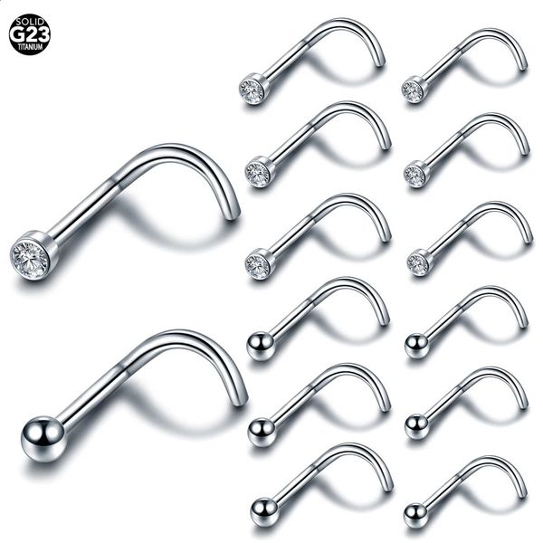 20 Stück G23 Nasenstecker Piercing Kristall Schraube flach CZ Nasenloch Ohrringe Nariz Schmuck Ringe 20G 18G 240130