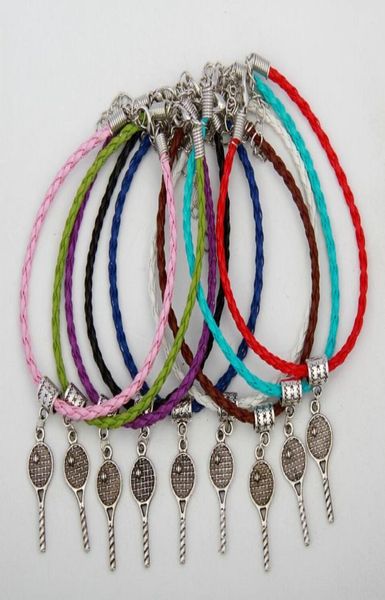 50 peças pingentes amuletos de raquete de tênis prata vintage cores misturadas pulseiras de corda trançada joias da moda diy para mulheres homens s95572021821055017