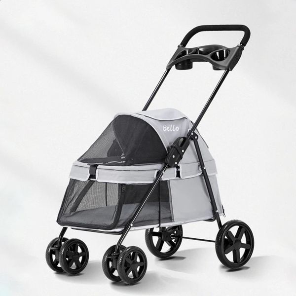 Haustier-Kinderwagen mit 4 Rädern, für kleine Hunde und Katzen, superleicht, atmungsaktiv, Oxford-Kinderwagen, mit Getränkehalter, 15 kg, 240131