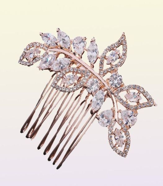 La più nuova moda accessori da sposa in oro rosa per la sposa cristalli pettine per capelli posticci gioielli per capelli per le donne clip tiara JCH0997962419