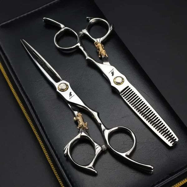 Professionale JP440c Acciaio 6 '' di lusso Golden Tiger Forbici per capelli Taglio Barbiere Taglio di capelli Cesoie per assottigliamento Parrucchiere 240126