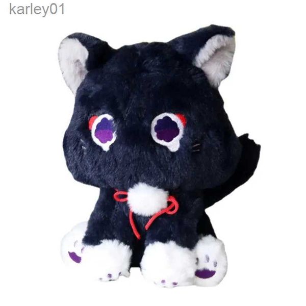 Animais de pelúcia jogo genshin preto scaramouche gato fofo impacto andarilho brinquedos para animais de estimação cosplay boneca travesseiro macio presente para crianças yq240218