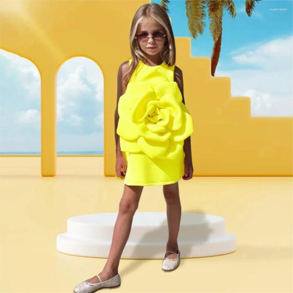 Abiti da ragazza Vestido Festa Principessa Fiore giallo Abito per adolescenti Natale Compleanno Vacanze Abbigliamento per bambini Costume da festa Vestiti per neonati