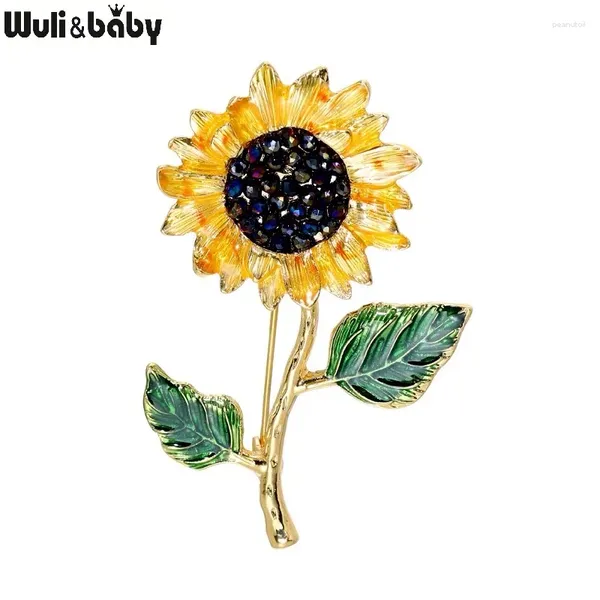 Spille Wulibaby smalto girasole 2 spille a foglia per le donne Gioielli di moda 2024 Regalo vegetale