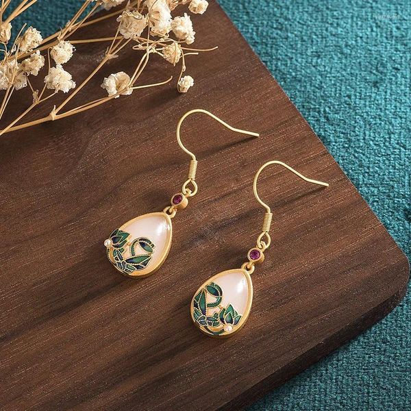 Dangle Küpeler Beyaz Yeşim Lotus Hediyeleri Moda Hediyesi Oyma 925 Gümüş Çin Doğal Kadın Tasarımcı Jadeite Charm Taş Takı