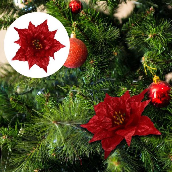 Декоративные цветы 7 шт. Рождественский блеск Пуансеттия Искусственные выборки для украшения венка дерева (красный)