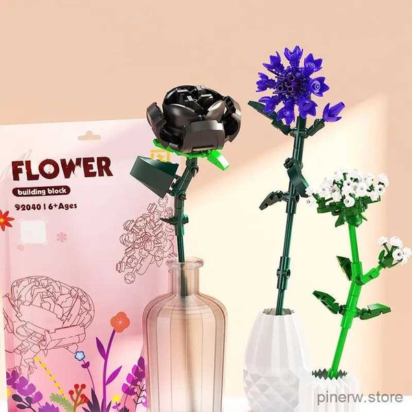 Blöcke Blumenmodell Bausteine 3D Blumenstrauß Pflanzen Sonnenblume Rose Ziegel Kits Kinder DIY Lernspielzeug Erwachsene Romantische Geschenke