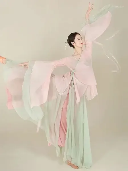 Abbigliamento da palcoscenico Abiti da pratica popolare di danza classica cinese Abiti tradizionali nazionali Yangko Hanfu Costume da ballo moderno femminile elegante