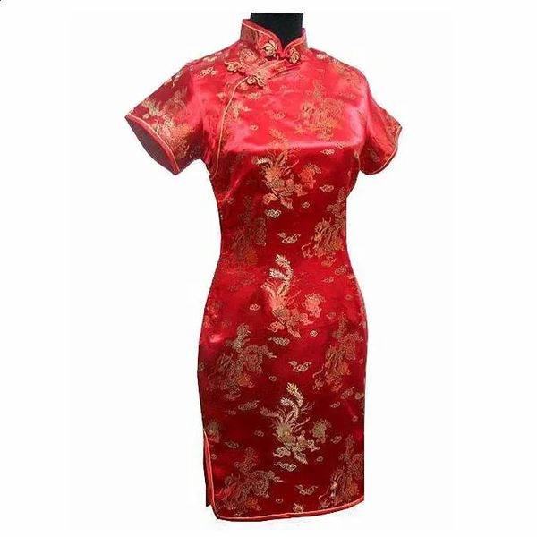 Vintage stile cinese Mini Cheongsam Arrivo Donna Raso Qipao Rosso Estate Vestito da partito sexy Mujer Abiti S6XL 240131