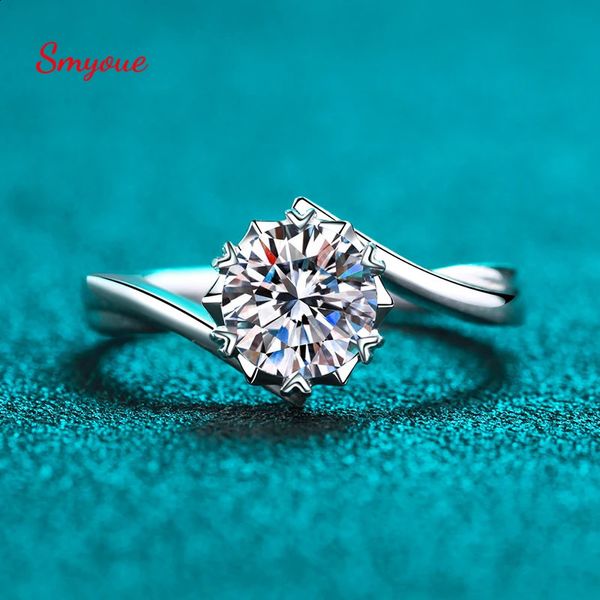 Smyoue 032 quilates 100% anel real para mulheres branco banhado a ouro s925 prata sólida luxo simulado diamante casamento banda 240130