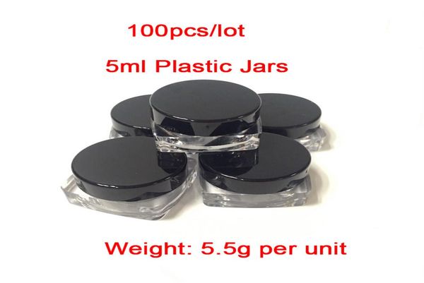 Günstige 100 Stück / Menge 5 ml schwarze Deckel aus Kunststoff mit quadratischem Boden, Rauchgläser, ganze Kunststoff-Wachsbehälter auf 3145896