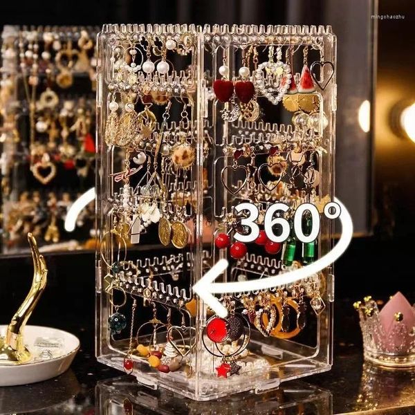 Kosmetiktaschen, Schmuck-Display, 360 ° drehbares Gestell, Ohrclip, Ohrringe, Acryl-Aufbewahrung, tragbare Box, Haushalt, Halskette