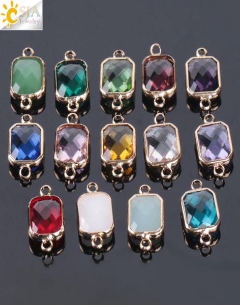 CSJA Barato 10pcs Bohemian Square Crystal Glass Beads Ouro Anéis Duplos Pingente para Colar Charme Pulseiras Conector Jóias Fi3717738