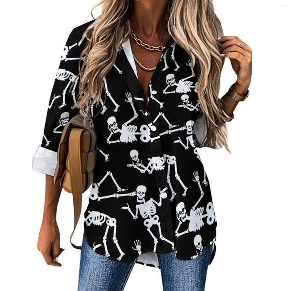 Camicette da donna Camicetta casual scheletro Camicetta spettrale Halloween Camicia elegante personalizzata da donna a maniche lunghe Moda di strada Primavera Top oversize