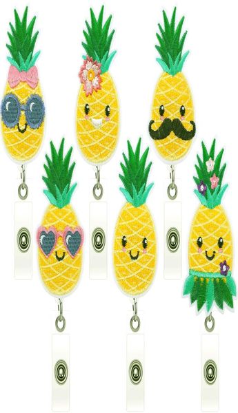 Abacaxi emblema carretel bordado broches retrátil puxar id cordão titular do cartão chaveiro pinos frutas clips5076420