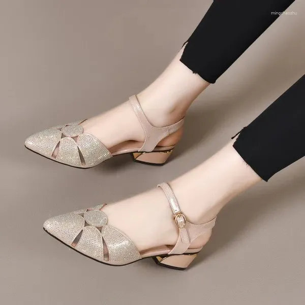 Sandálias de ouro strass lantejoulas tamanho grande moda feminina sapatos verão malha de salto alto respirável saltos confortáveis