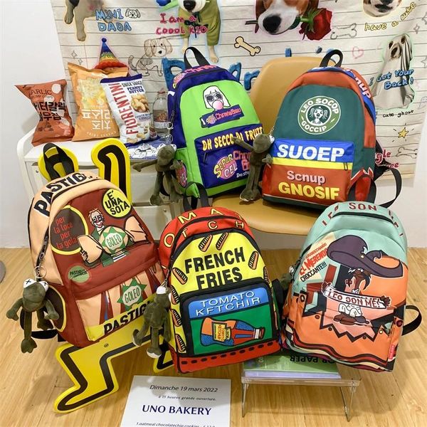 Schultaschen, japanischer Straßentrend, Cartoon-Graffiti-Rucksack für Damen, große Kapazität, modische Reise-Studenten-Computertasche