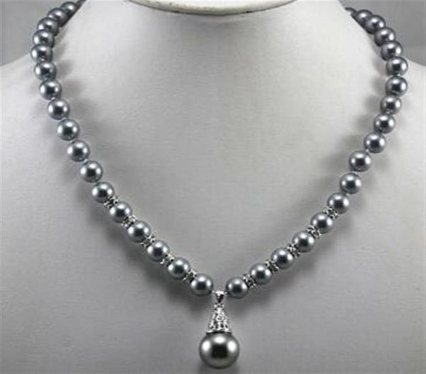 Простой дизайн, ожерелье из черного жемчуга-ракушки диаметром 8 мм, кулон из жемчуга-ракушки диаметром 12 мм 004325T4878126