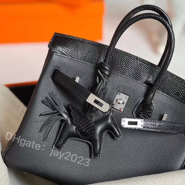 10s vollständig handgefertigte Einkaufstaschen Designer -Tasche Klassische Luxus Clamshell Touch 30 cm importiert Leder Lizard Spleiß Togo Kontrast exquisite Bienenwachs -Fädenhandhand Hand