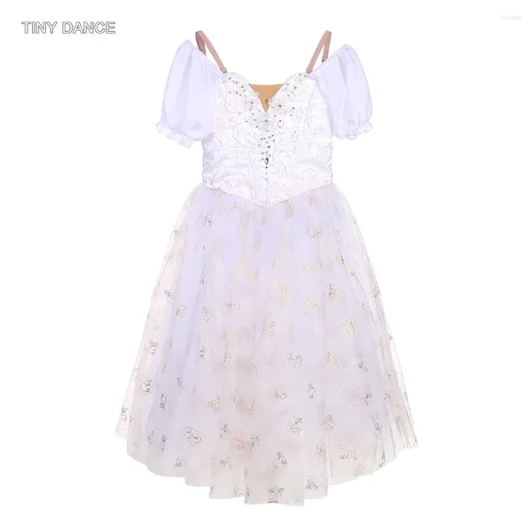 Bühnenkleidung, klassisches weißes maßgeschneidertes professionelles Tutus-Ballett-Tanzkostüm für Erwachsene und Mädchen mit kurzen Ärmeln, romantisches Längen-Tutu-Kleid für Damen