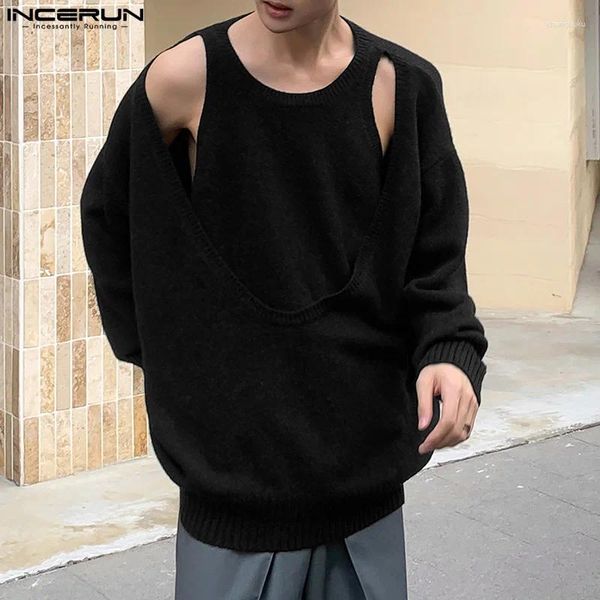 Erkek Sweaters 2024 Erkekler Seksi O-Beeck Uzun Kollu Düzensiz Külep Sokak Giyim Katı Moda Günlük Giyim Incerun