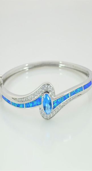 Bracciale in argento 925 con zirconi cubici di opale di fuoco blu intero per bracciale rigido con gioielli da donna3061080