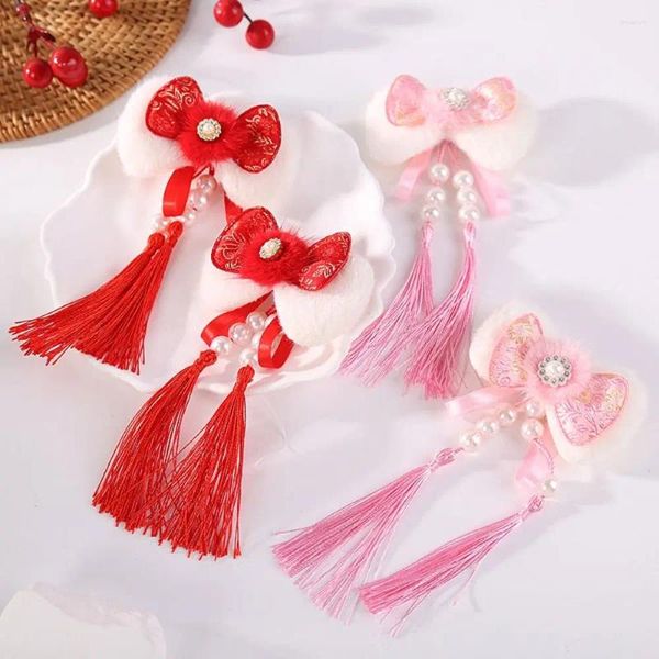 Acessórios de cabelo ano vermelho hairclip traje headwear hanfu cocar estilo chinês clipe princesa pérola arco