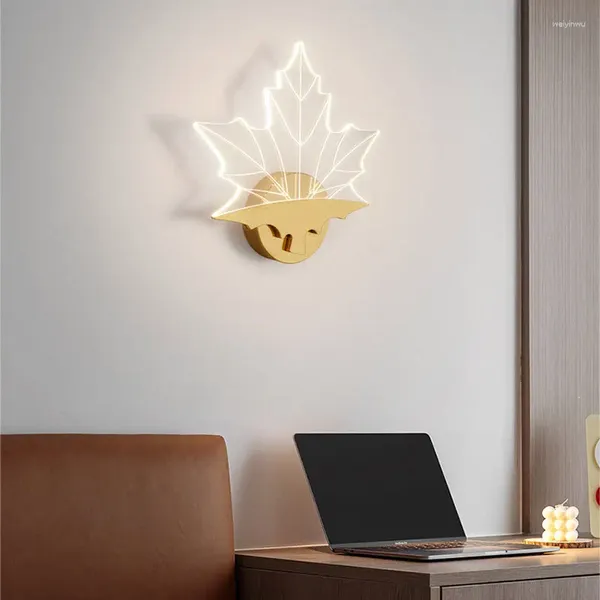 Lâmpadas de parede moderna folha de árvore quarto lâmpada de cabeceira sala de estar fundo corredor decoração acrílico ouro led luzes criativas