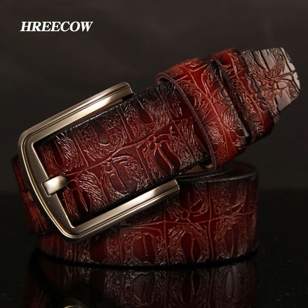 HREECOW Cinture firmate Uomo Cintura maschile di alta qualità Cinturino in vera pelle Marchio famoso di lusso Fibbia ad ardiglione Ceinture Homme 240202